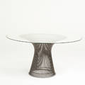 Warren platner knoll international pedestal dining table new york 2000s powdercoated steel glass unmarked 28 x 53 12 dia
