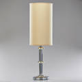 Contemporary chrome table lamp with linen shade chromed and brasswashed metal unmarked 33 12 x 10 14
