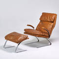 Reinhold adolf hansjurgen schropfer cor sinus armchair and ottoman germany 1976 chromed steel leather unmarked 40 x 30 12 x 36 ottoman 19 x 26 x 21