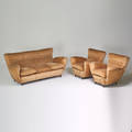 Style of paolo buffa sofa and two armchairs italy ca 1950s upholstery stained wood unmarked sofa 33 x 75 x 36 chair 33 x 36 x 36