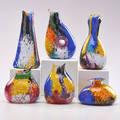Style of dino martens six vases with colorful patches of granzioli and murrine decoration italy late 20th c unmarked tallest 8 x 4