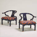 Century chair co pair of lounge chairs hickory nc 1980s lacquered wood brass upholstery manufacturers label 30 x 31 x 28