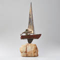 C jere artisan house boy in boat tabletop sculpture los angeles 1972 brass copper steel and quartz signed and dated 23 x 10 x 7