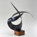 Style of c jere tabletop sculpture 1984 enameled metal on wooden base signed and dated rahm 84 21 12 x 14 12 x 13