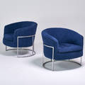 Style of milo baughman pair lounge chairs usa 1970s chromed steel upholstery unmarked 29 x 32 x 32