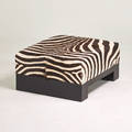 Contemporary ottoman usa 2000s zebra hide painted wood unmarked 18 x 39 x 33