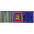 Yaacov agam israeli b 1928 moveable abstract geometric multiple screenprint on plastic panels against mirrored backing signed and numbered 139180 on one panel 13 x 30 12