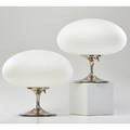 Bill curry laurel lamp co pair mushroom table lamps newark nj 1960s polished chromed steel frosted glass each with manufacturers label 12 x 13 12 dia