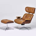 Style of charles and ray eames lounge chair and ottoman usa 1960s chromed steel walnut leather selig labels 38 x 34 x 34 ottoman 17 x 22 x 17