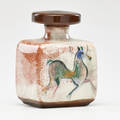 Polia pillin 19091992 paperweight decorated with horses los angeles late 20th c signed on base with original receipt 4 12 x 3 x 2 12