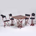 French bistro set table and four chairs 1950s enameled steel upholstery table 30 x 34 x 34 tallest chair 36 x 14 x 17