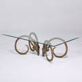 Alain chervet attr coffee table 1970s brass ibex heads glass unmarked 18 x 58 x 34 12