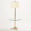 Hollywood regency lamp table brass glass linen shade unmarked 57 x 26 dia