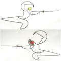 Frederick weinberg two enameled wire wallhanging sculptures of fencers usa 1950s unmarked each 28 x 33