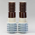 Lapp insulators pair of tall ceramic high voltage electrical transmission line insulators one marked each 22 x 7 12