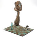 Brutalist figural chess themed sculpture  late 20th c patinated bronze unmarked 18 12 x 16 12 x 12 12