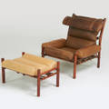Arne norell inka chair and ottoman sweden ca 1965 leather stained beech brass foil label to chair 36 x 35 12 x 36