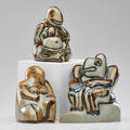 Hans syborg emil petersen bing  grondahl three cubist figurines denmark 1950s artists cipher and circular faiance stamp tallest 5 34 x 5 12 x 4 14