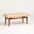Style of jens risom bench usa 1960s walnut leather unmarked 19 x 42 x 18