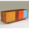 Style of arne vodder cabinet ca 1990s teak enameled wood unmarked 33 x 93 x 22