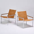 Martin visser attr pair of lounge chairs the netherlands 1960s chromed steel woven wicker 29 12 x 22 12 x 27
