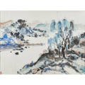Two contemporary asian watercolors two landscapes both framed both signed each 23 14 x 31 14 sight