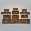 Asian approximately 15 carved camphor wood panels unmarked largest 8 x 15 x 1