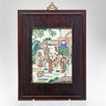 Chinese porcelain plaque with handpainted scene of figures in garden 20th c signed 19 12 x 14 34 x 34