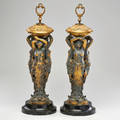 Neoclassical pair of table bases 20th c gilt white metal marble base 21 12 tall