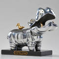 Frank meisler hippo sculpture israel 2000s silver and gold plated metal marble base signed and numbered 8 12 x 9 x 6