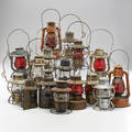 Railroad lanterns approximately sixteen hanging kerosene lanterns usacanada early 20th c all marked tallest 17 x 8