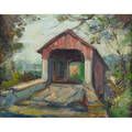 Theodore spawn american 20th c oil on canvas board of a covered bridge framed 16 x 20