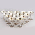 Sterling sherbet stems by new vernon silver co set of fourteen spot hammered in the arts  crafts style some gilt bowls retailed by hardy  hayes  l34 monograms ajw in cartouche 4 12 x