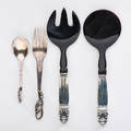 Georg jensen four danish sterling utensils acorn twopiece 7 78 salad servers with horn blades after 1945 blossom 6 12 fish fork 84 after 1945 blossom 4 34 jam spoon 41 19101925