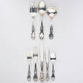 Reed and barton burgundy sterling flatware thirty six pieces mid  late 20th c 8 9 dinner knives 8 7 14 dinner knives 8 6 12 salad forks 8 6 teaspoons and 4 serving pieces all