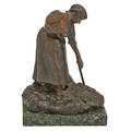 J chaleignon french 19th c bronze sculpture of a woman with rake in hand signed and stamped france 11 x 6 12 x 7 34