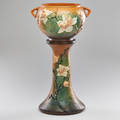 Roseville pink magnolia 8 jardiniere and pedestal zanesville oh 1943 jardiniere with raised mark as shown 24 34 x 15