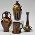 Roseville four pieces rozane three 8 vases and 4 mug zanesville oh 1900s all with impressed mark