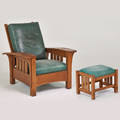 Stickley by ej audi contemporary bowarm morris chair and matching footstool manilus ny ca 1990s quartersawn oak leather l  jg stickley upholstery tag 40 x 35 x 40 12