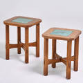 Stickley by ej audi contemporary pair tiletop clipcorner sidetables in the style of gustav stickley manilus ny 2002 quartersawn oak ceramic tile branded mark metal tag 22 x 17 x 17
