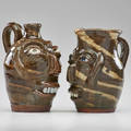Bb craig two face jugs vale nc glazed stoneware both marked taller 8 14 x 5