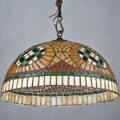 Arts and crafts hemispheric leaded glass hanging shade usa slag glass brass unmarked 13 12 x 24