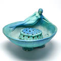 Van briggle mermaid bowl with shellform flower frog in ming blue glaze colorado springs co ca 1928 bowl marked aa van briggle colo spgs 8 12 x 15 dia