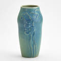 Van briggle vase with poppy ming blue glaze colorado springs co 1910s marked aa 8 x 3 34 dia