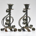 Arts and crafts pair patinated brass candlesticks early 20th c unmarked 9 x 6 x 4