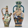 Amphora fischer budapest carved and painted twohandled vase marked amphora and glazed and gilded pitcher marked fischer czechoslovakiabudapest 1930s both marked amphora 14 12 x 6