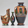 Cornelis eduard antheunis gouda kpz three pieces antheunis urn ivora princess vase and schaick painted kpz metallic pitcher holland 192050s all marked antheunis 12 14 x 26