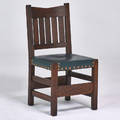 Gustav stickley vback sidechair eastwood ny ca 1908 quartersawn oak leather brass tacks red compass mark 35 14 x 18 34 x 19 12