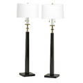 tommi parzinger 1903  1981 parzinger originals pair of floor lamps new york 1960s lacquered mahogany brass painted metal linen shades double sockets unmarked overall 60 x 18 dia