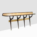 guglielmo ulrich attr 1904  1977 large console table italy 1950s lacquered mahogany and parchment brass unmarked 38 x 114 x 16 provenance pierre berge 962010 lot 374